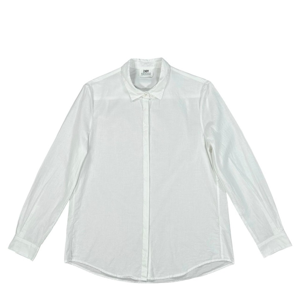 Zady WMS 04 Slim Fit Voile White Button Up L/S Organic Cotton Shirt Sz Medium #2